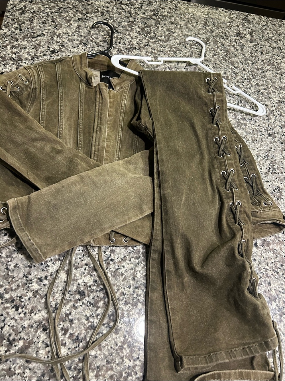 Fashion Nova Olive Green Corduroy Men’s Pants with Side Lace-Up